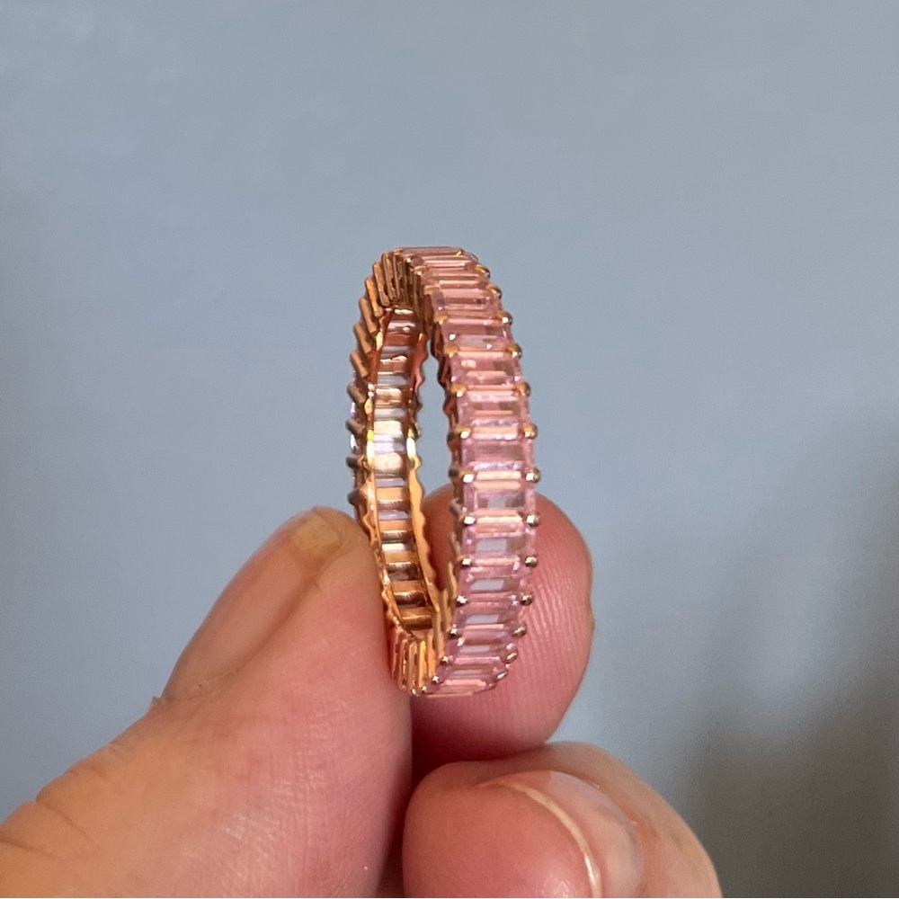 Beautiful Pink Moissanite Baguette Eternity Band Rose Gold/925 Ring Size 9 - Picture 4 of 7
